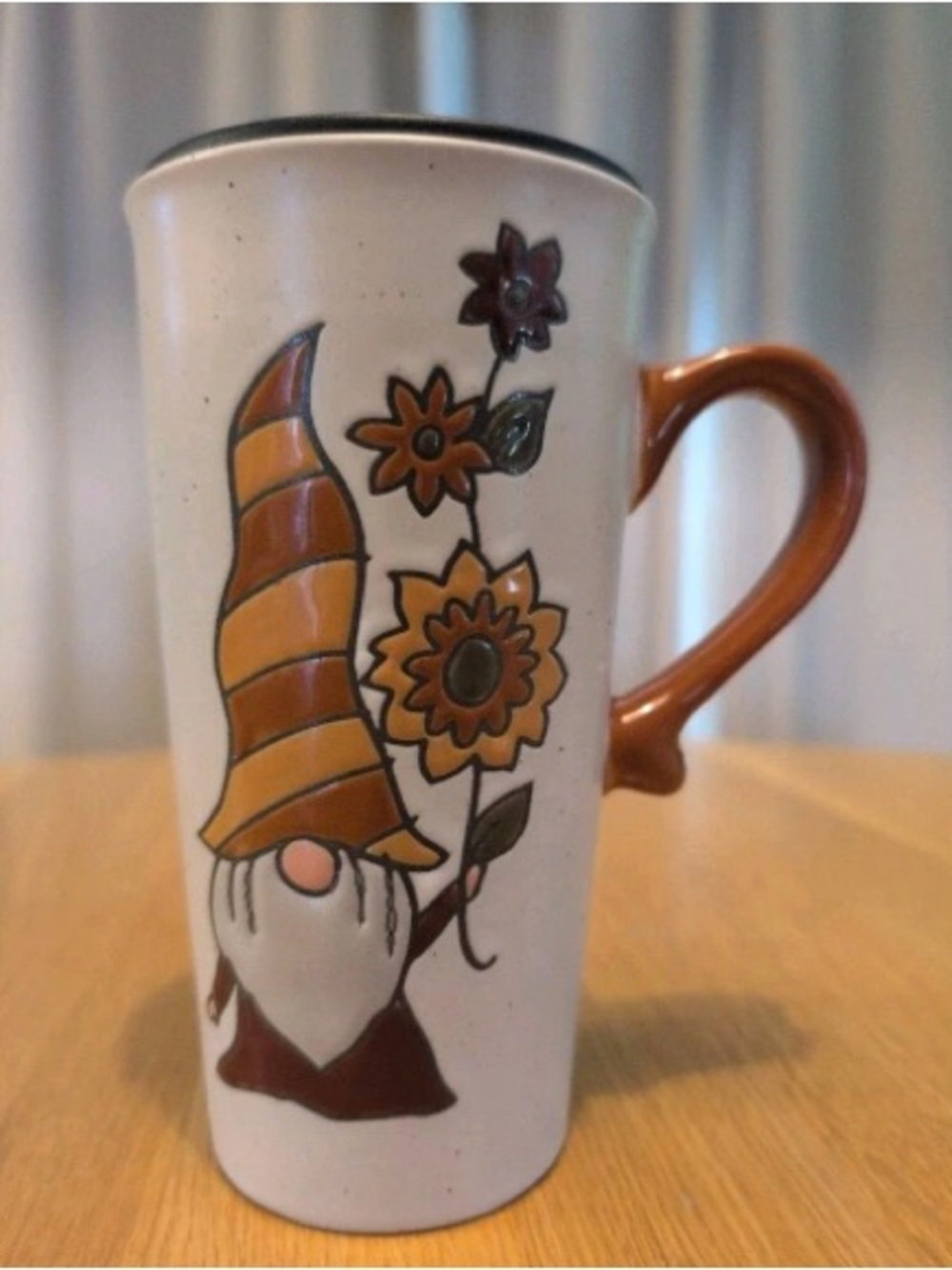 Sheffield Home Gnome Ceramic Travel Mug Autumn Fall Pumpkin Lidded Sunflower